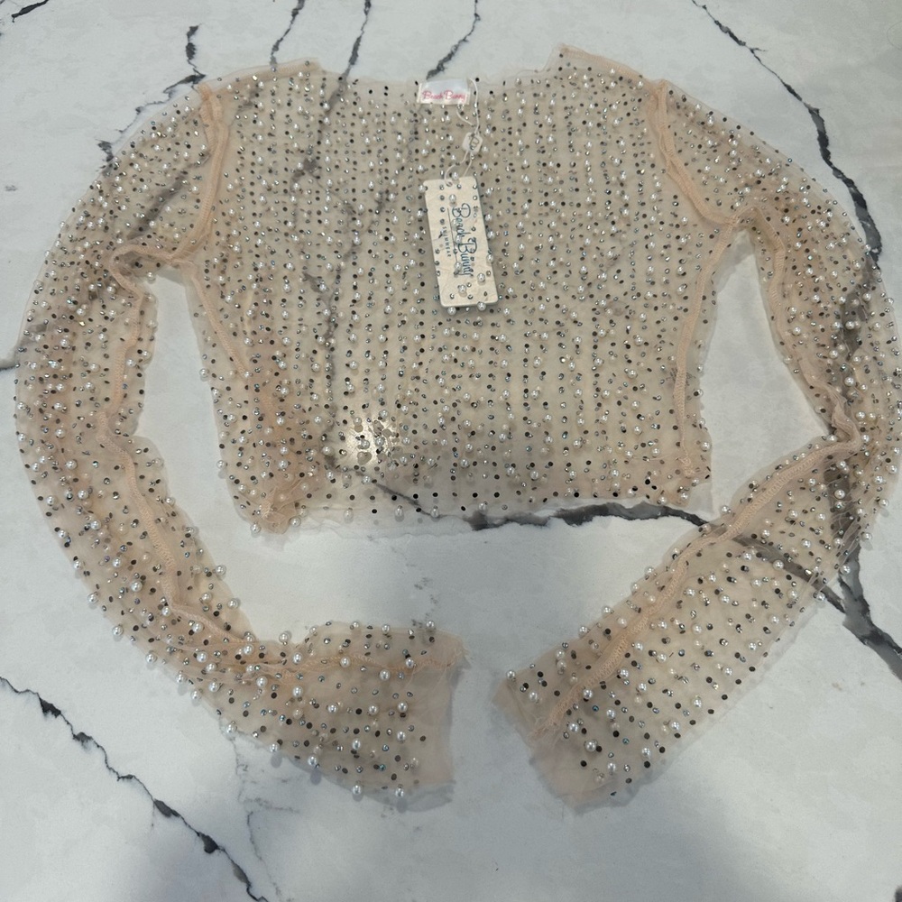 Brand new Beach Bunny nude/sheer Pearl and rhinestone top